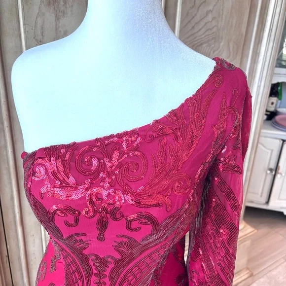 NEW Red Dress, Sequin Dress, Cocktail Dress, One Shoulder, NWOT, Size 0 - Picture 7 of 10